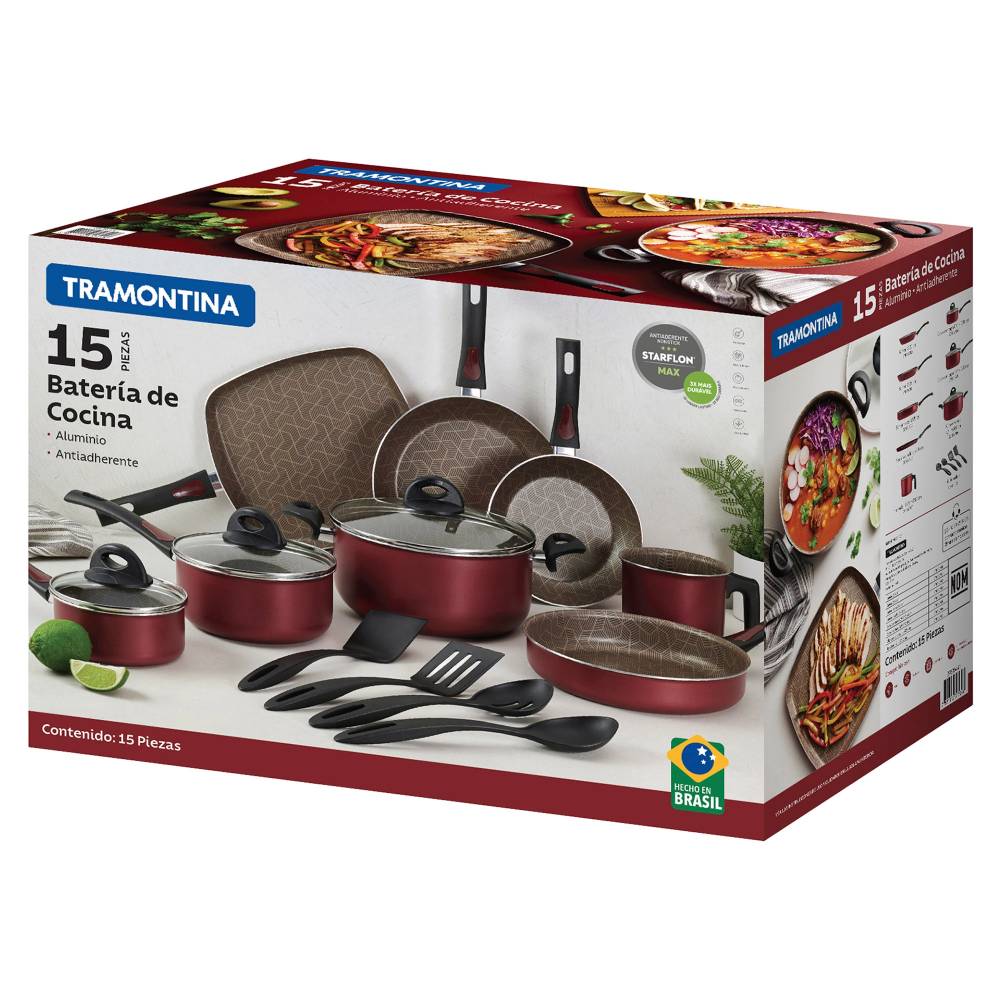 Batería De Cocina Tramontina Roja 15 Pzas Comprashop 7435